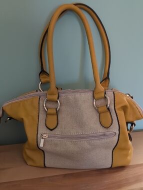 Hilary Radley Yellow and Beige Bag with Dual Handles and Shoulder Strap